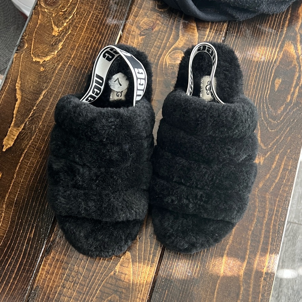 Ugg Cozy Black Fur Slippers